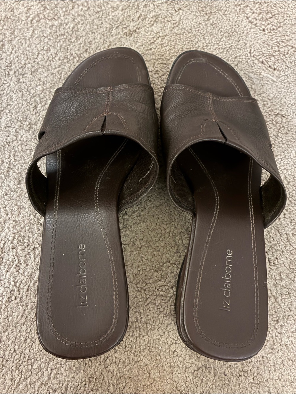 Liz Claiborne Leather Open-Toe Slides Dark Brown Sandals Mules Vintage Y2K 8M - Picture 3 of 8